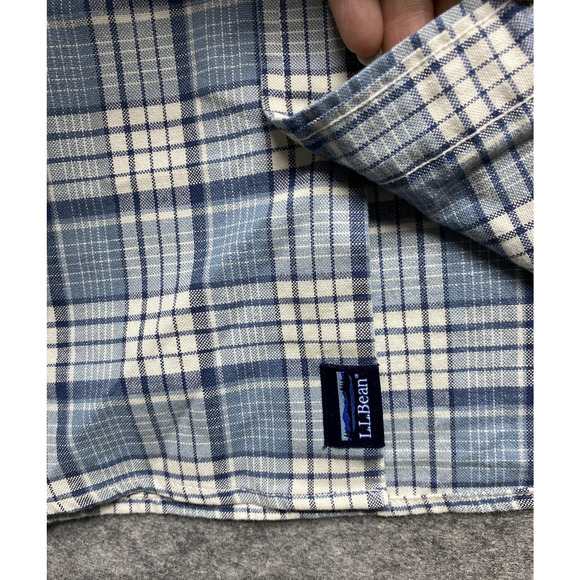 LL Bean Shirt Mens Medium Blue White Plaid Short Sleeve Button Down Stretch - Picture 11 of 12